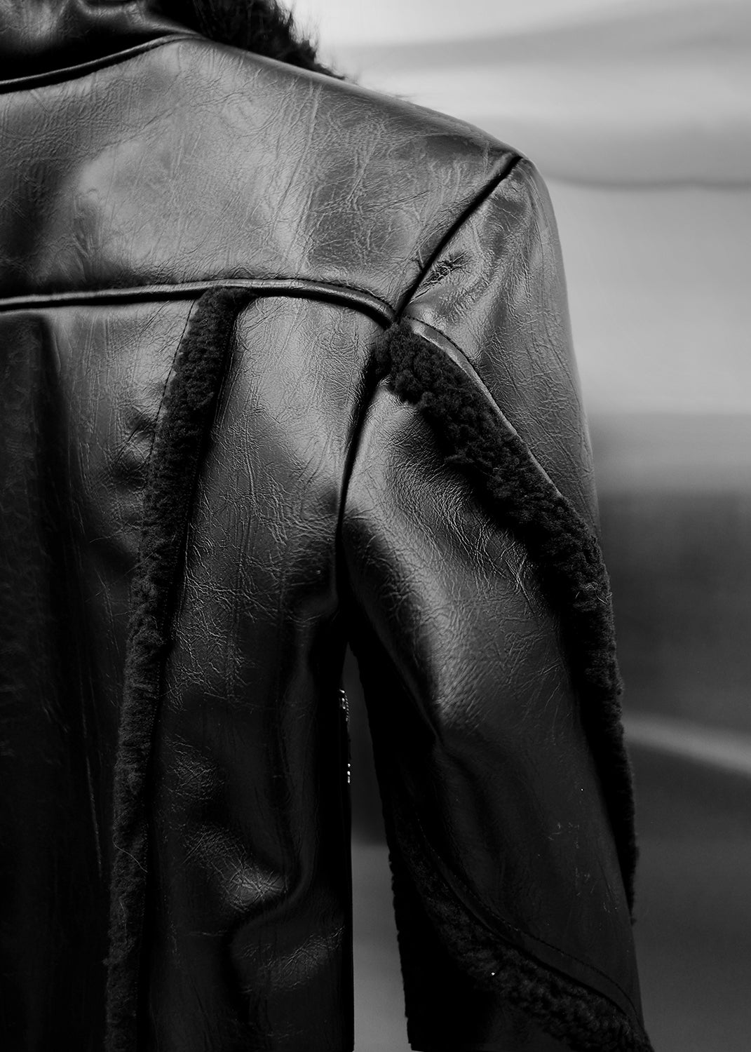 BLACK SHEARLING LEATHER JACKET - AK096