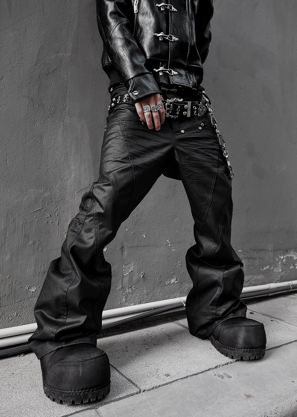 DOUBLE WAIST FLARE WAXED PANTS - QD124