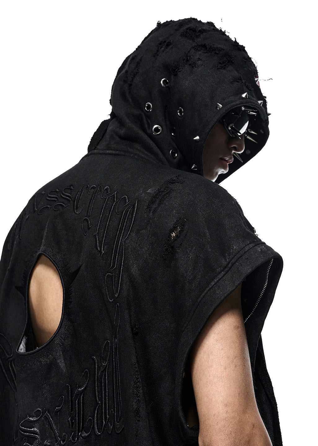 BLACK WAX RIPPED HOODIE - AH027