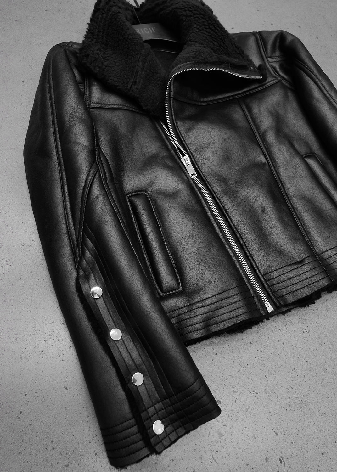 BLACK SHEARLING LEATHER JACKET - AK084B