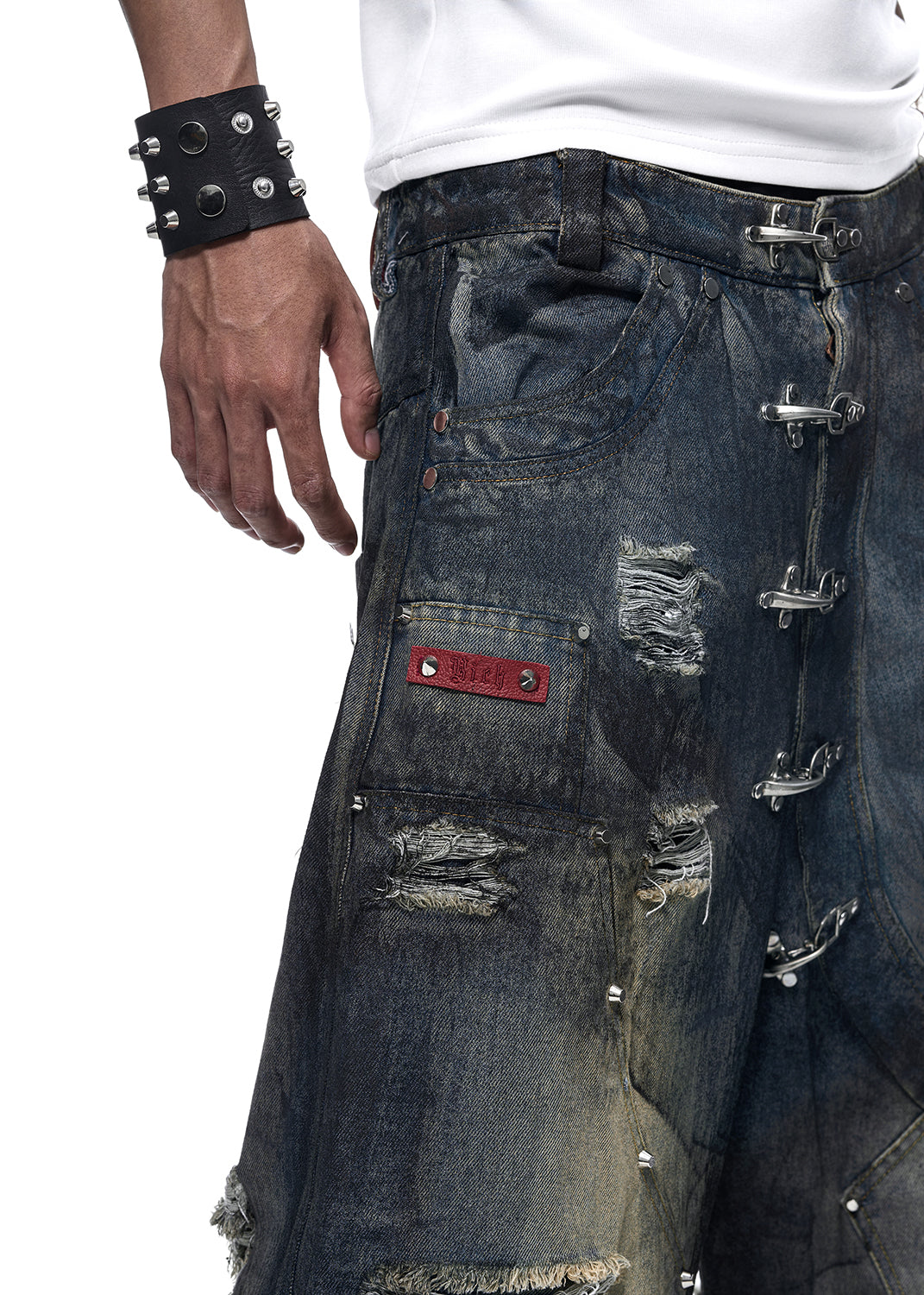 DUST WAX RIPPED WIDE PANTS - QD125B