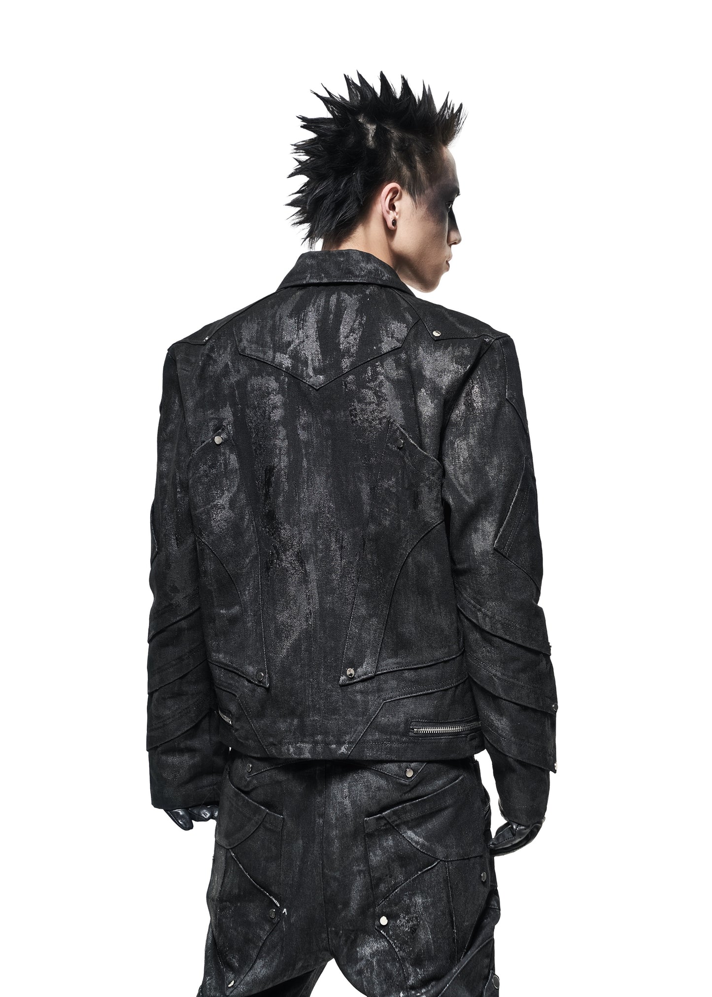 BLACK WAXED KNIGHT DENIM JACKET - AK090B