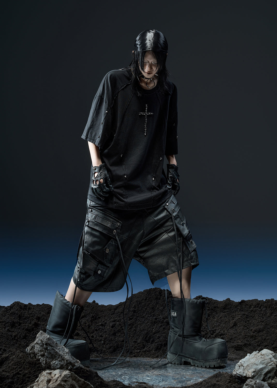 RIVETED CROSS OVER T-SHIRT - AN123
