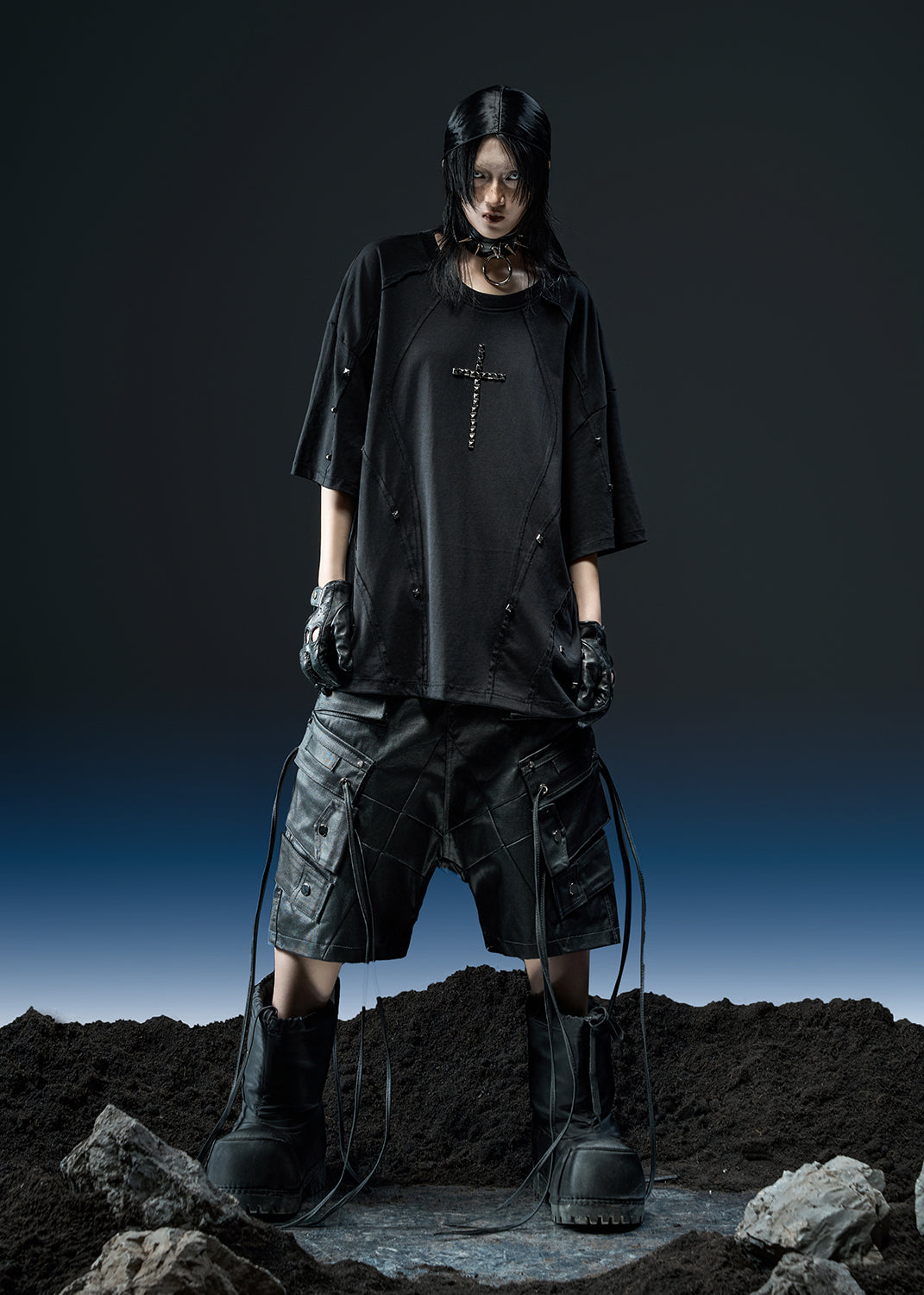 RIVETED CROSS OVER T-SHIRT - AN123
