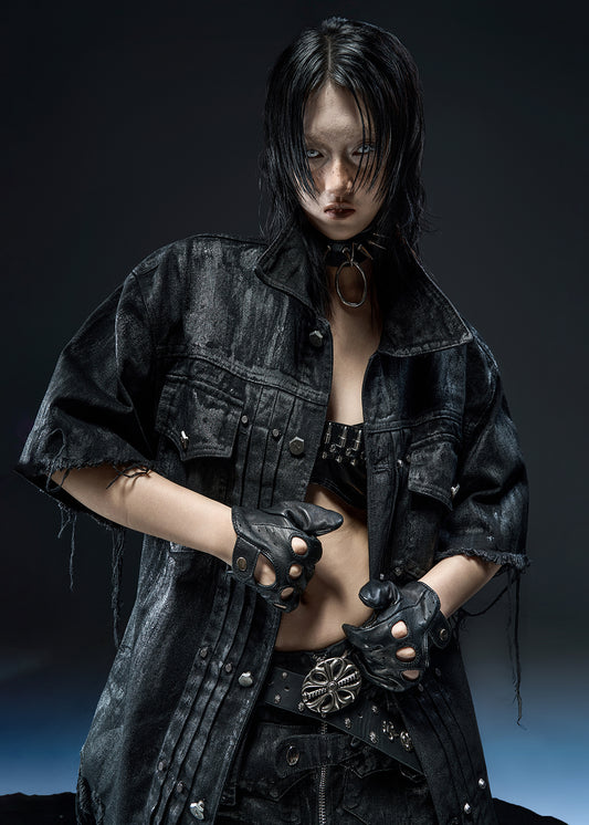 BLACK WAXED OVER SHIRT - AS070A