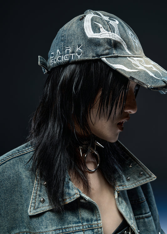 DENIM WASHED DARK SOCIETY CAP - M03