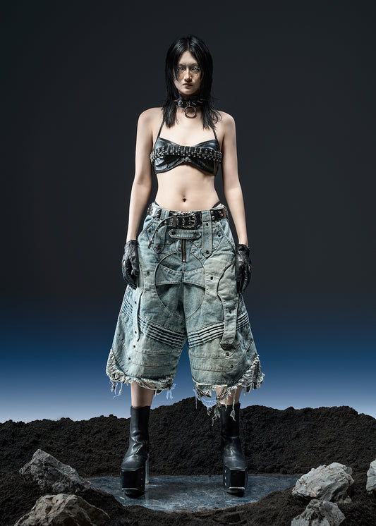 KNIGHT WIDE DENIM WASHED SHORT - QN061C
