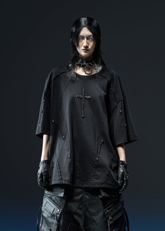 RIVETED CROSS OVER T-SHIRT - AN123