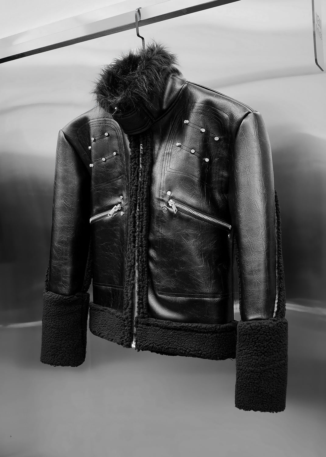 BLACK SHEARLING LEATHER JACKET - AK096