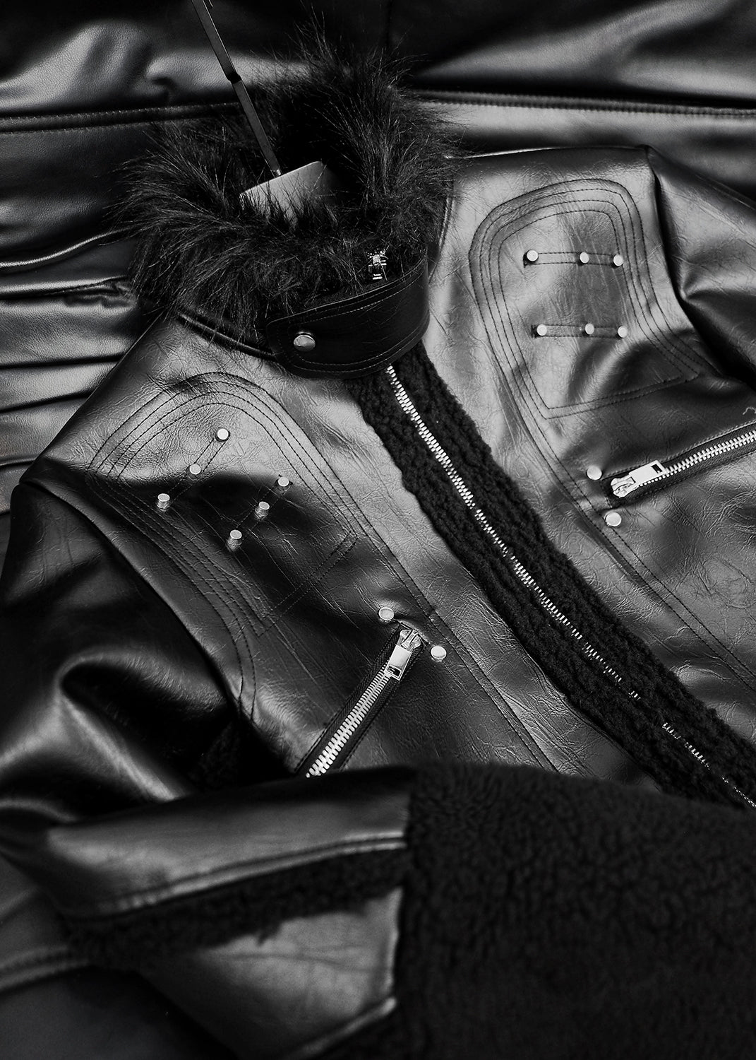 BLACK SHEARLING LEATHER JACKET - AK096