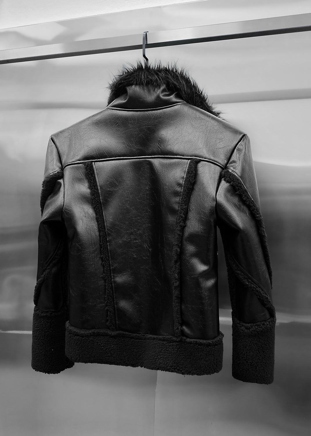 BLACK SHEARLING LEATHER JACKET - AK096