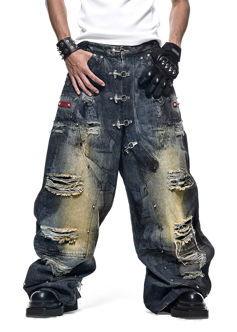 DUST WAX RIPPED WIDE PANTS - QD125B