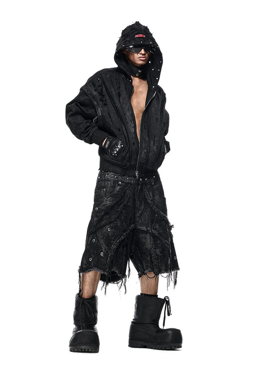 BLACK WAX RIPPED HOODIE - AH027
