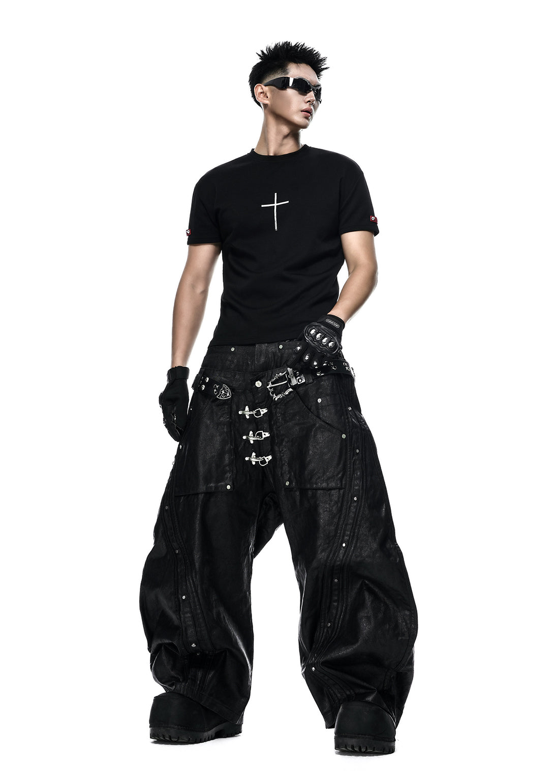 MOCK DOUBLE WAIST WIDE LEG PANTS - QD123