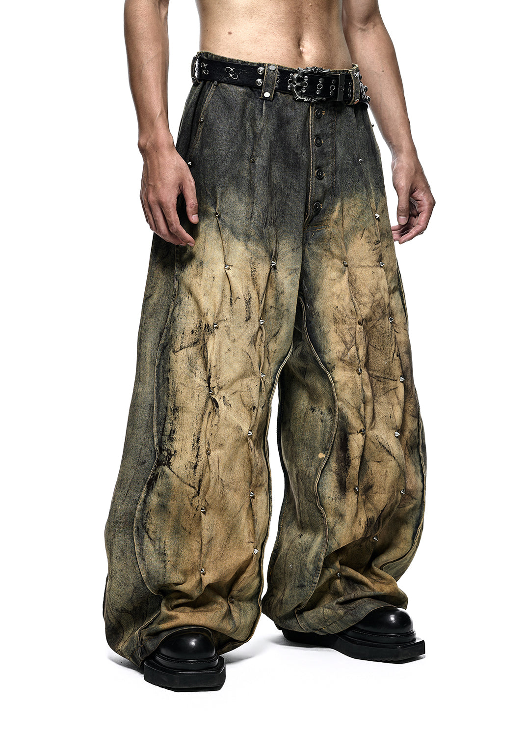 [PRE-ORDER] MULTI RIVET DIRT WASHED WIDE PANTS - QD126B