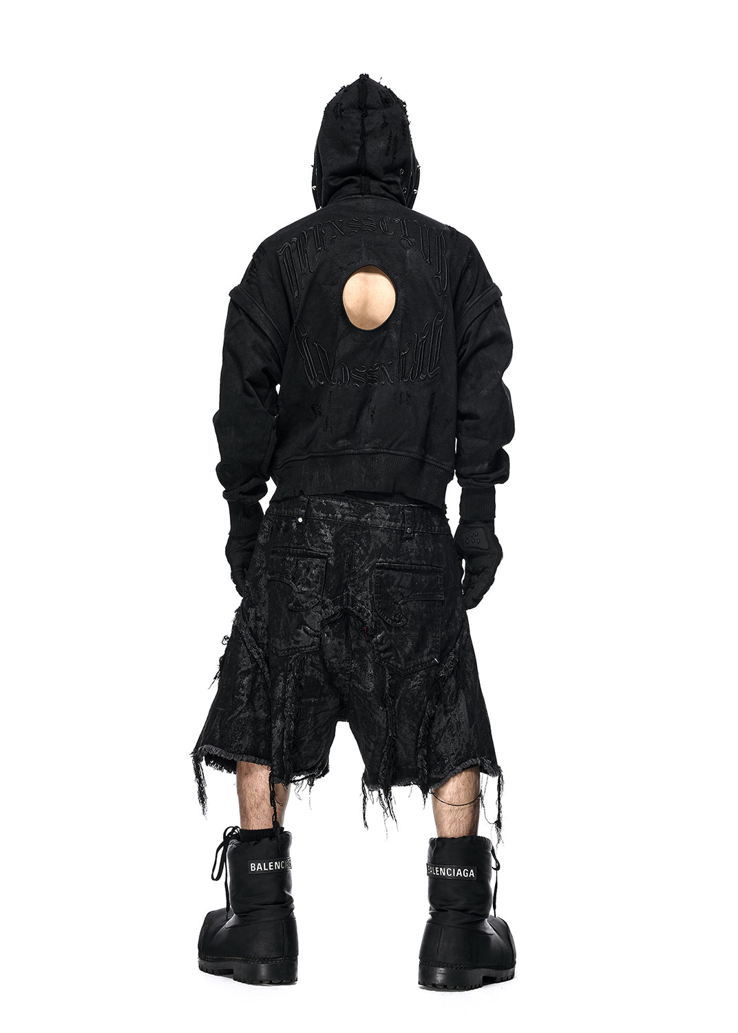 BLACK WAX RIPPED HOODIE - AH027