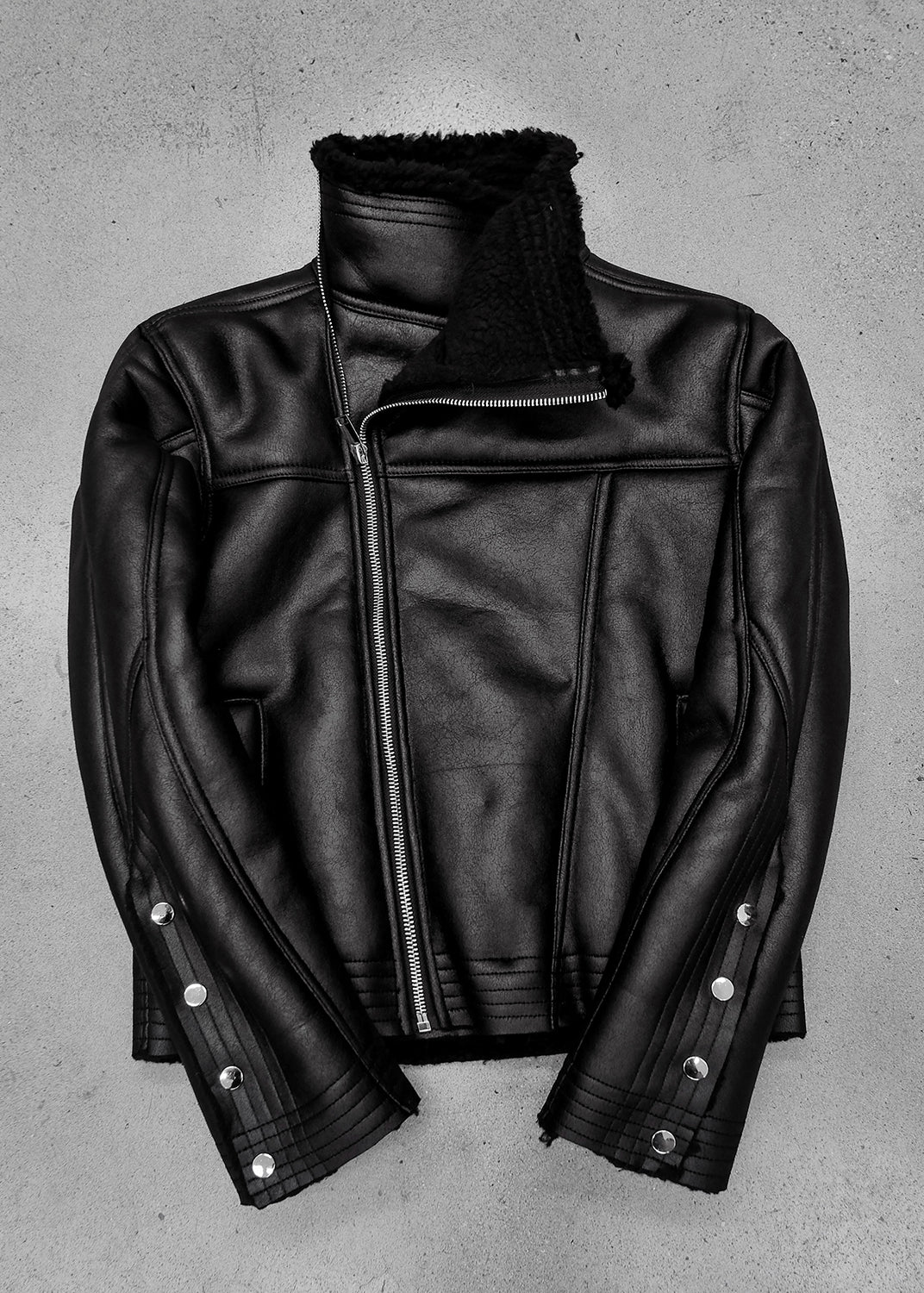 BLACK SHEARLING LEATHER JACKET - AK084B