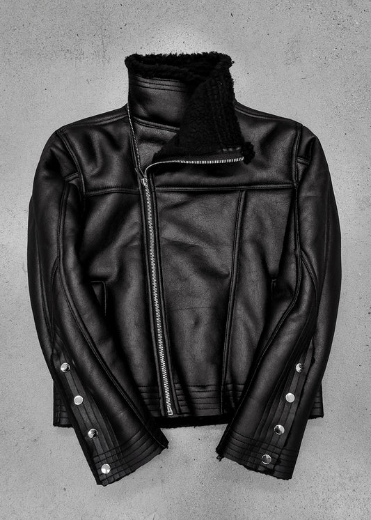 BLACK SHEARLING LEATHER JACKET - AK084B