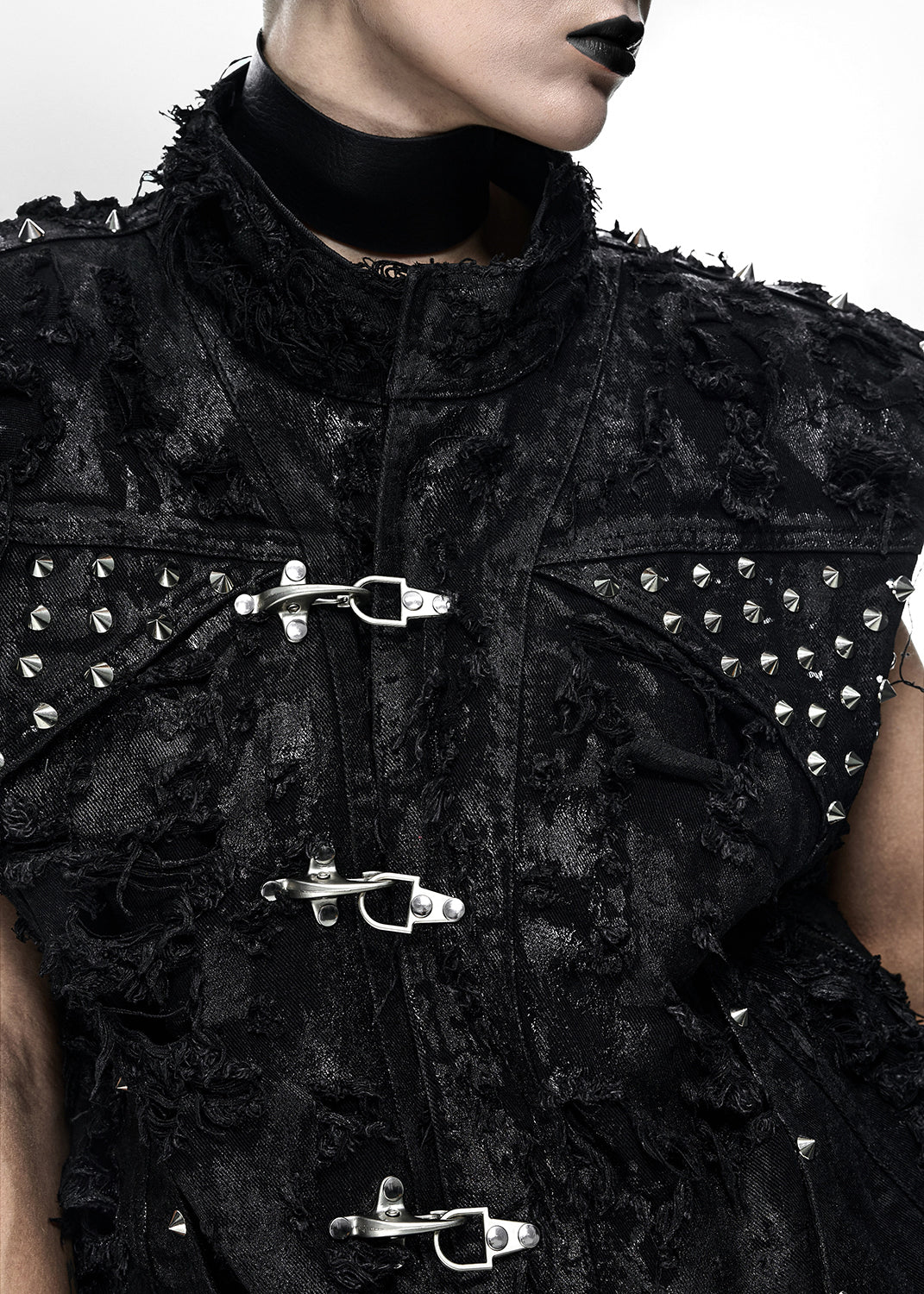 [PRE-ORDER] BLACK WAXED DENIM VEST - AK099