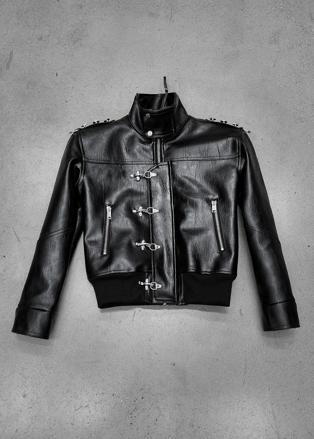 HIGH NECK LEATHER BOMBER JACKET - AK097
