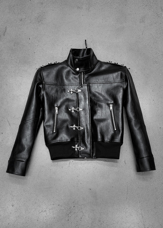 HIGH NECK LEATHER BOMBER JACKET - AK097