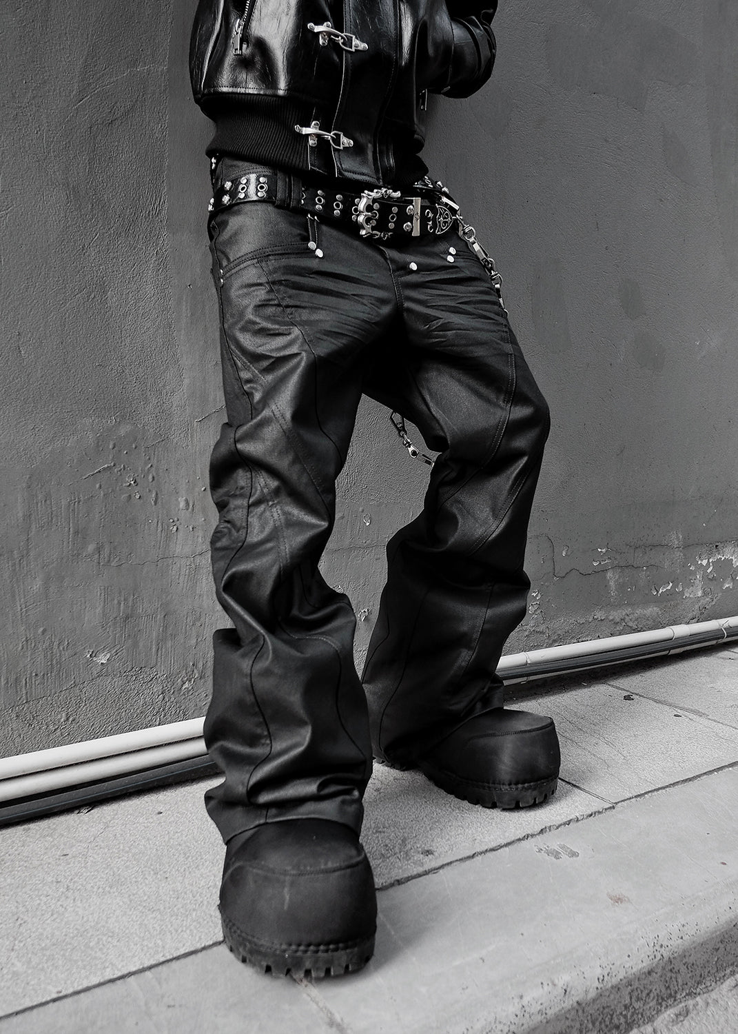 DOUBLE WAIST FLARE WAXED PANTS - QD124