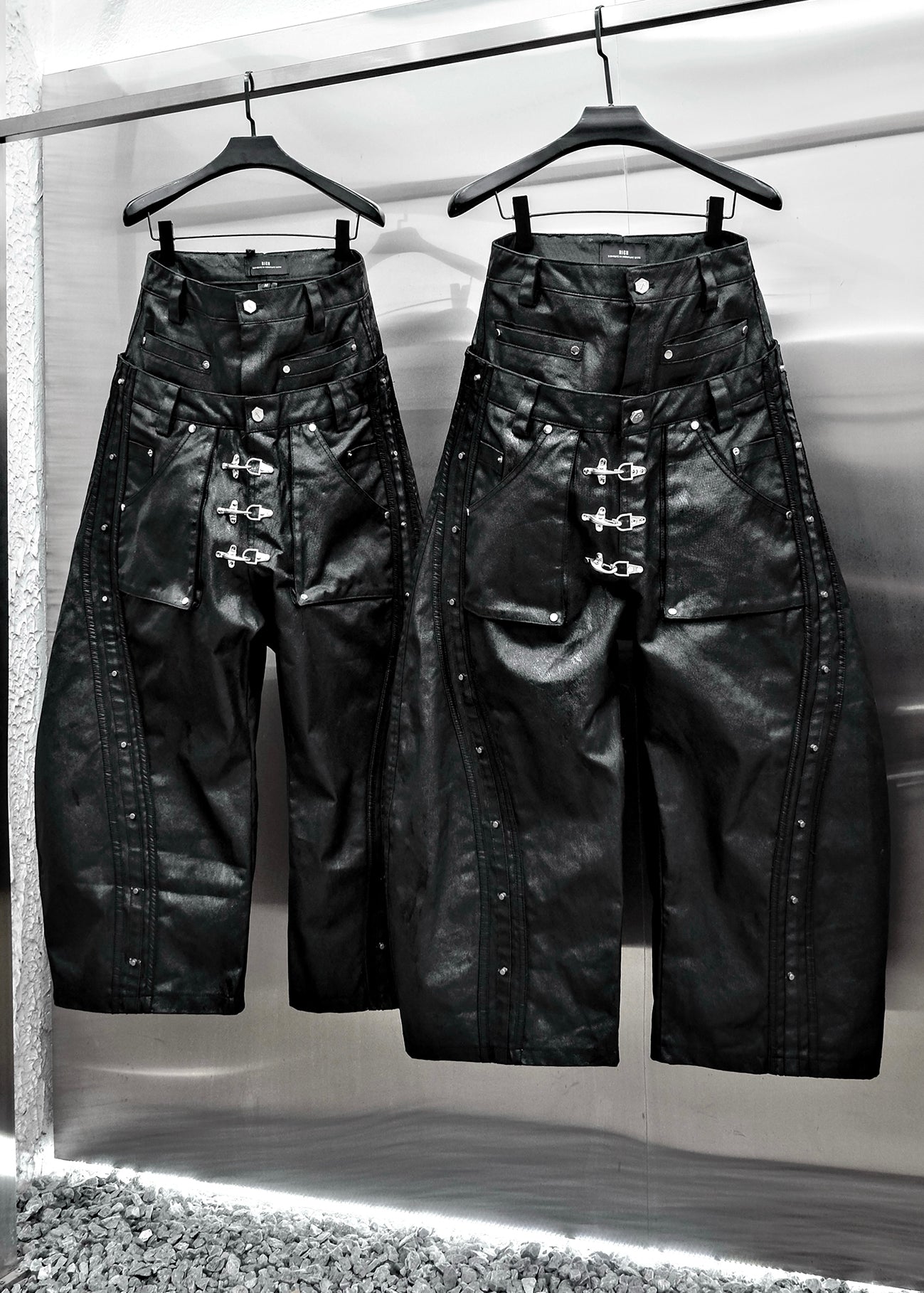 MOCK DOUBLE WAIST WIDE LEG PANTS - QD123