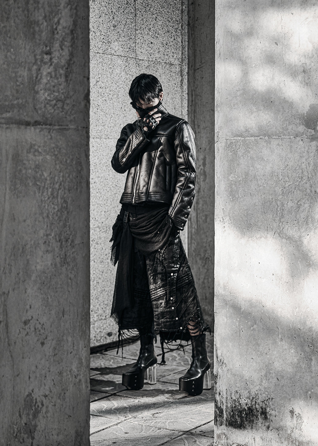 BLACK SHEARLING LEATHER JACKET - AK084B