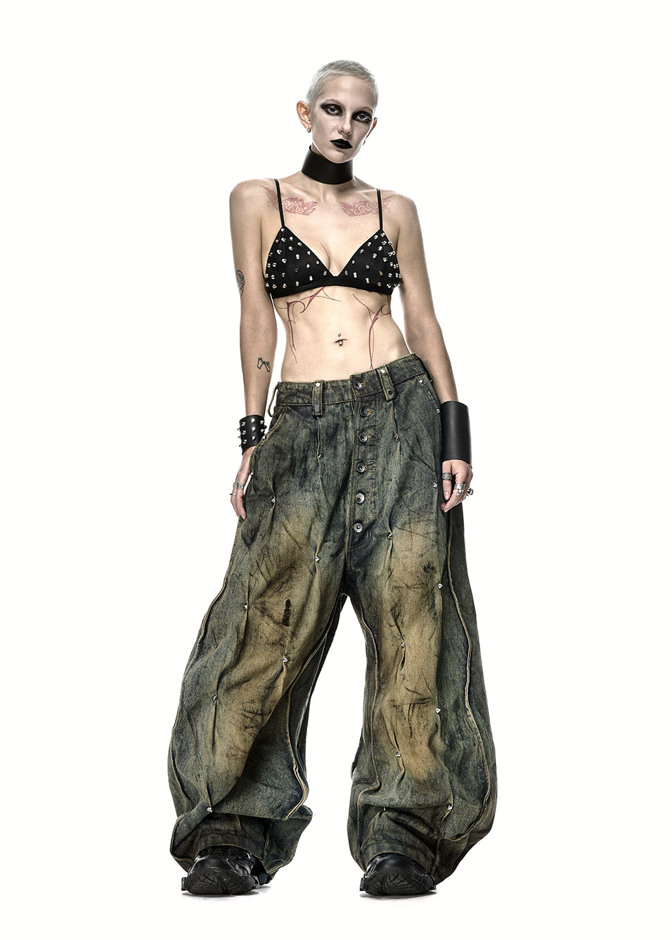 [PRE-ORDER] MULTI RIVET DIRT WASHED WIDE PANTS - QD126B