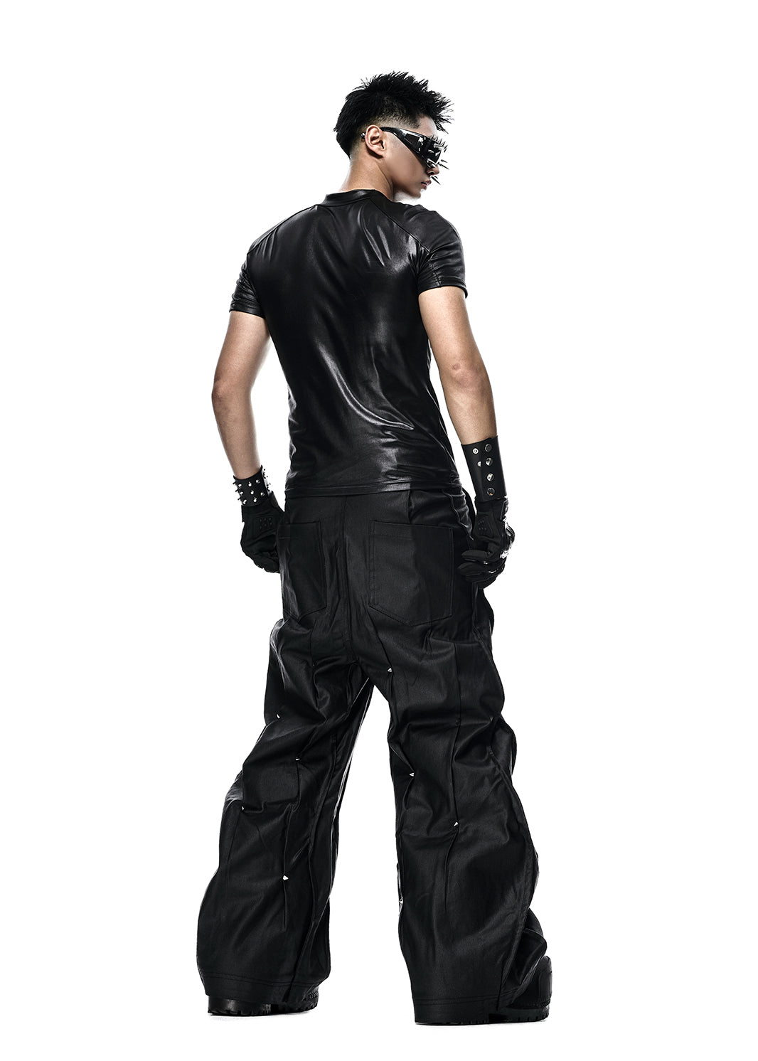 MULTI RIVET WAXED WIDE PANTS - QD126A