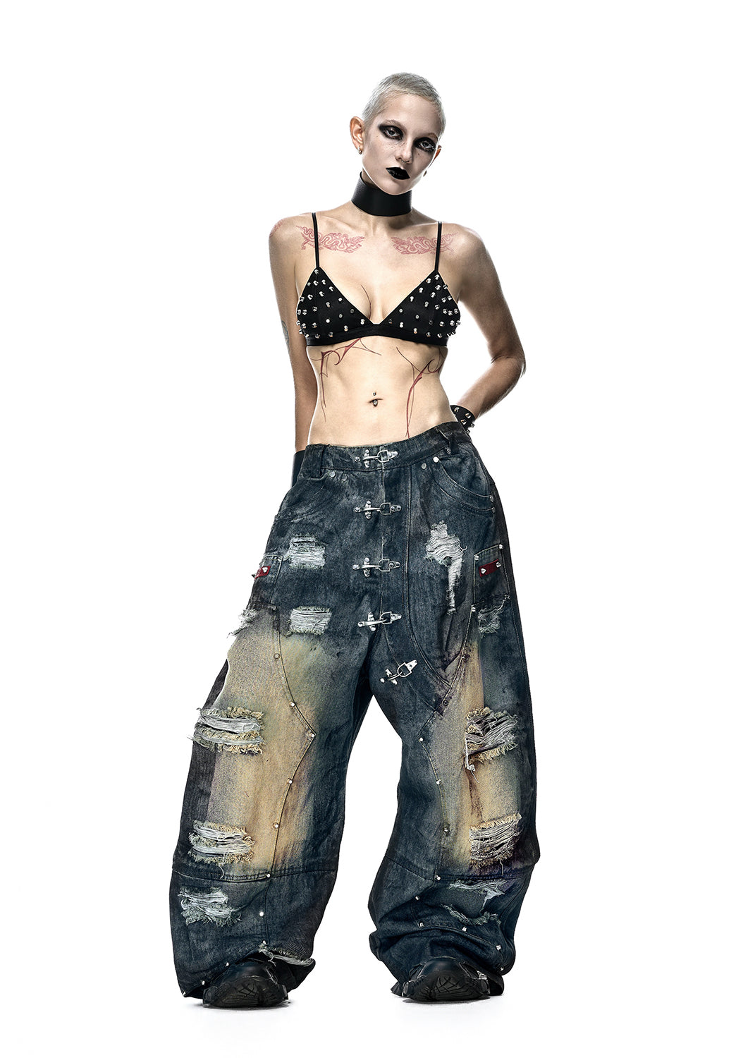 DUST WAX RIPPED WIDE PANTS - QD125B