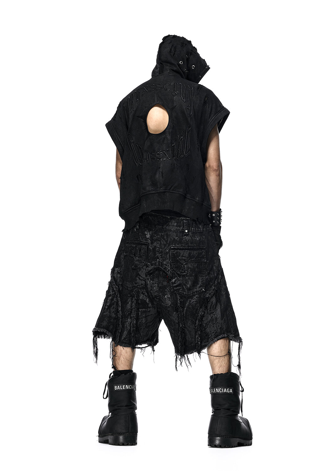 BLACK WAX RIPPED HOODIE - AH027