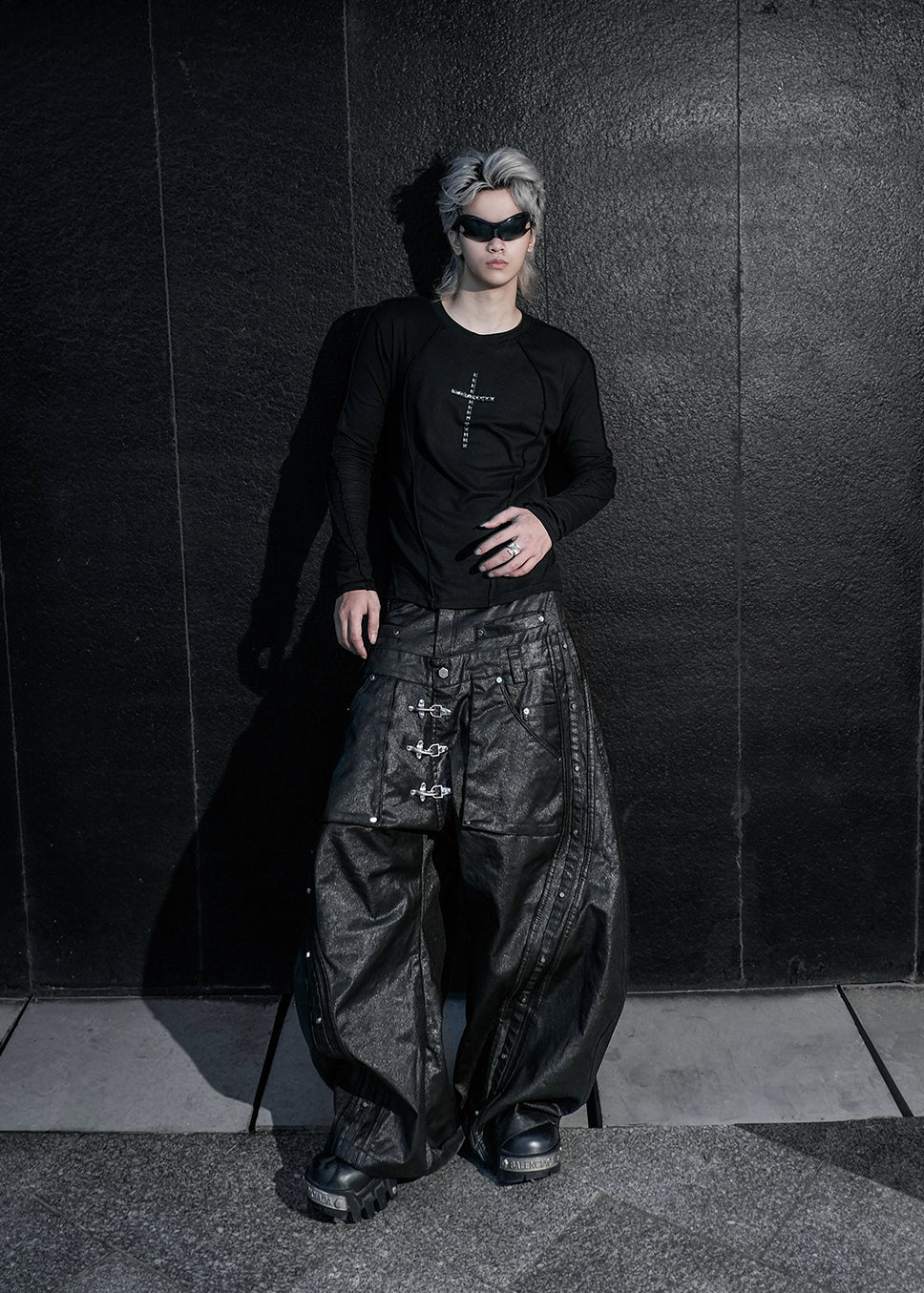 MOCK DOUBLE WAIST WIDE LEG PANTS - QD123