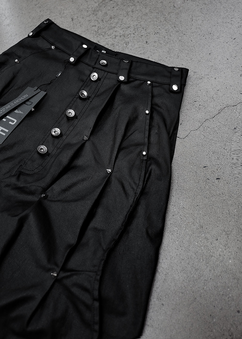 MULTI RIVET WAXED WIDE PANTS - QD126A