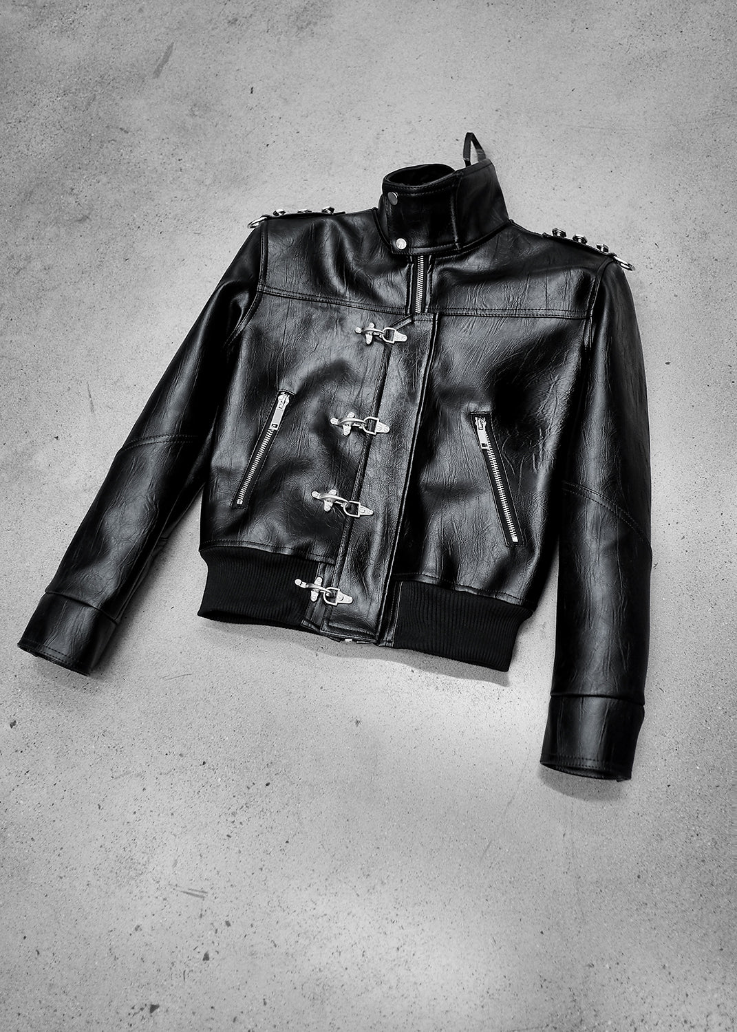 HIGH NECK LEATHER BOMBER JACKET - AK097