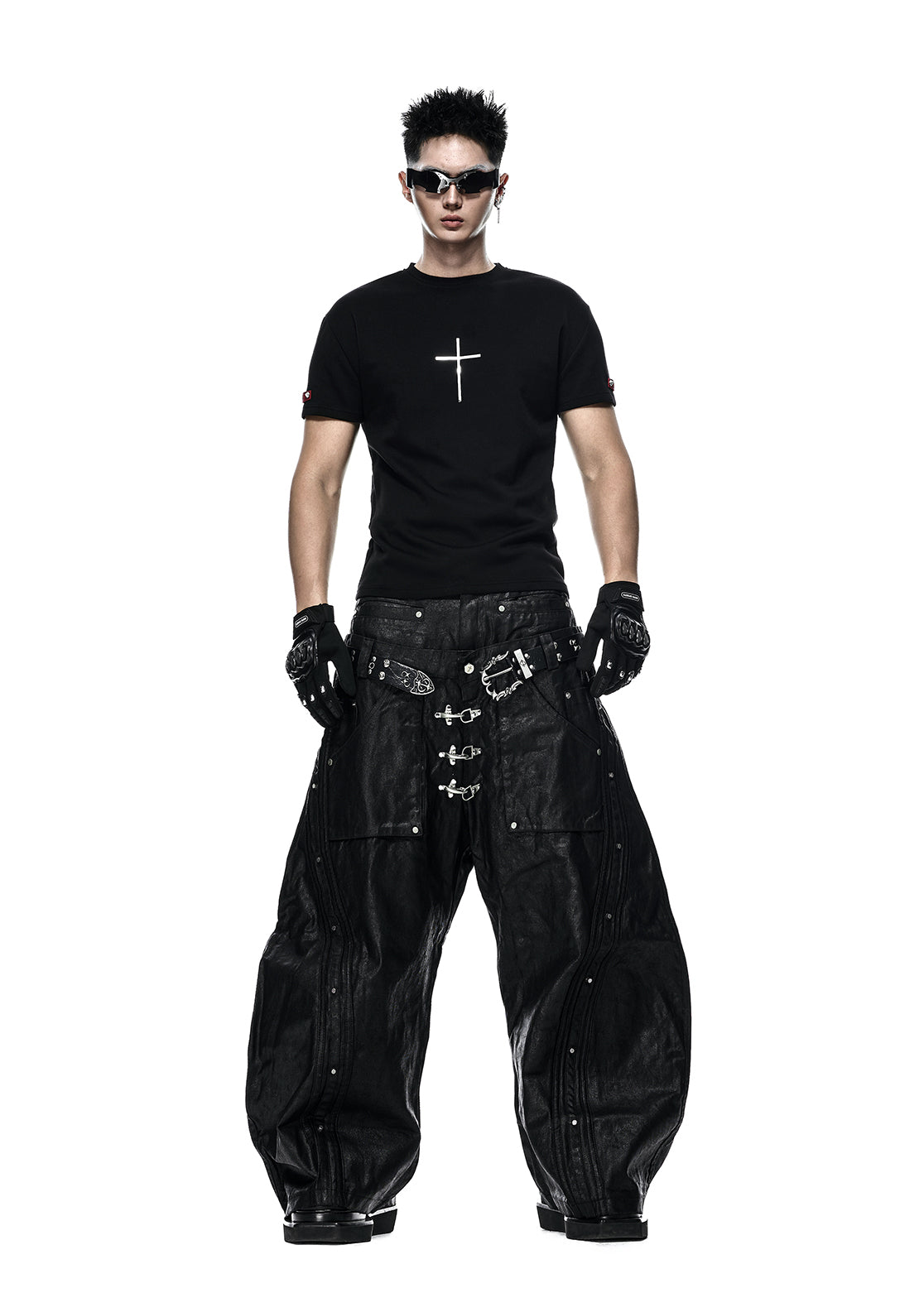 MOCK DOUBLE WAIST WIDE LEG PANTS - QD123