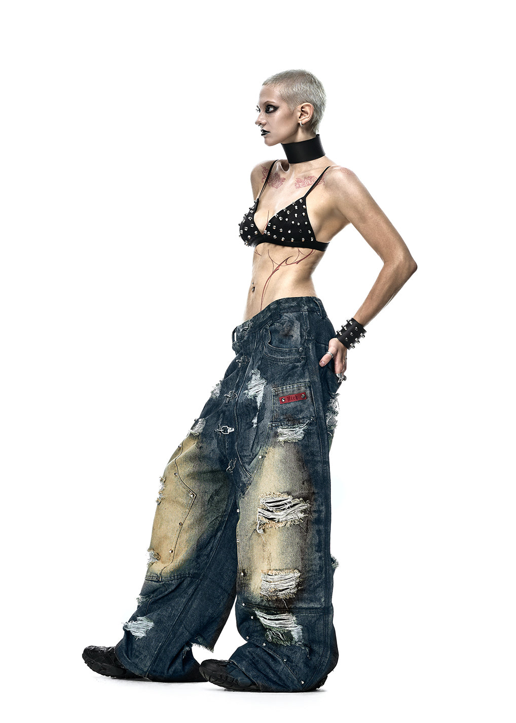 DUST WAX RIPPED WIDE PANTS - QD125B