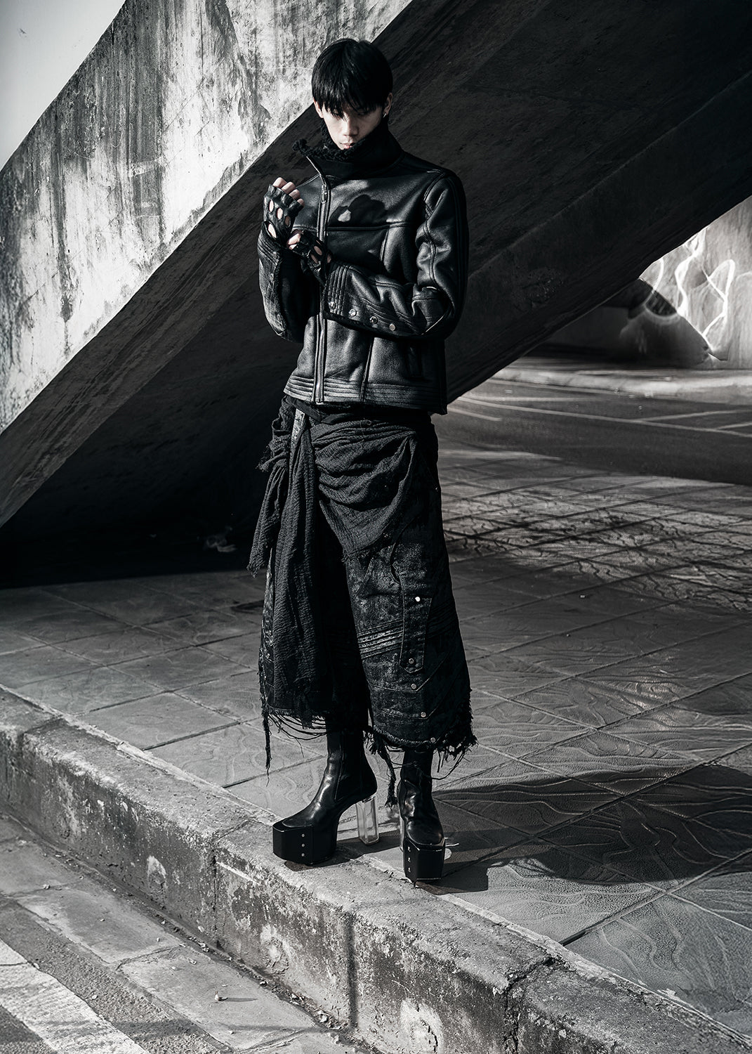 BLACK SHEARLING LEATHER JACKET - AK084B