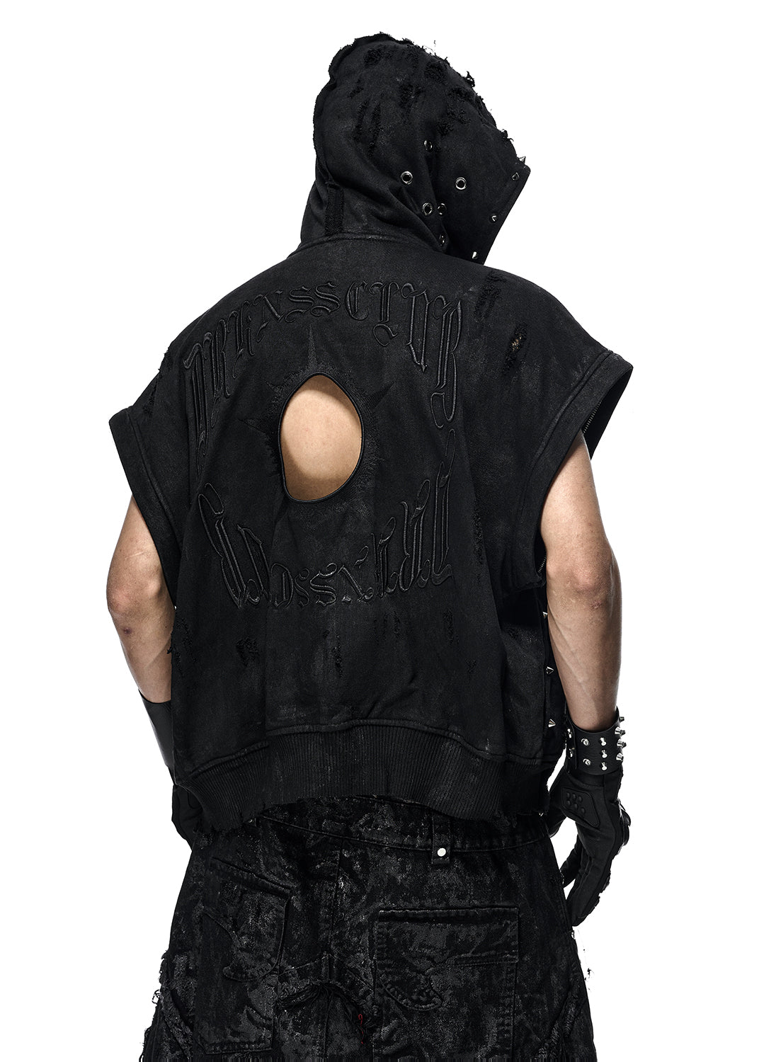 BLACK WAX RIPPED HOODIE - AH027