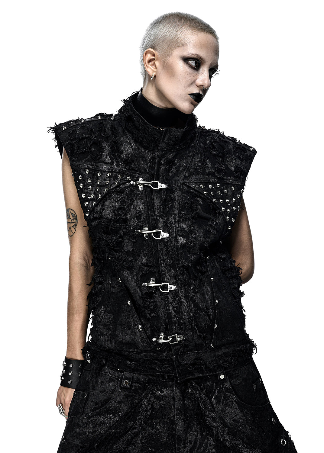[PRE-ORDER] BLACK WAXED DENIM VEST - AK099