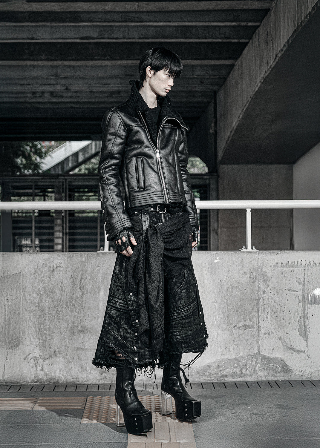 BLACK SHEARLING LEATHER JACKET - AK084B