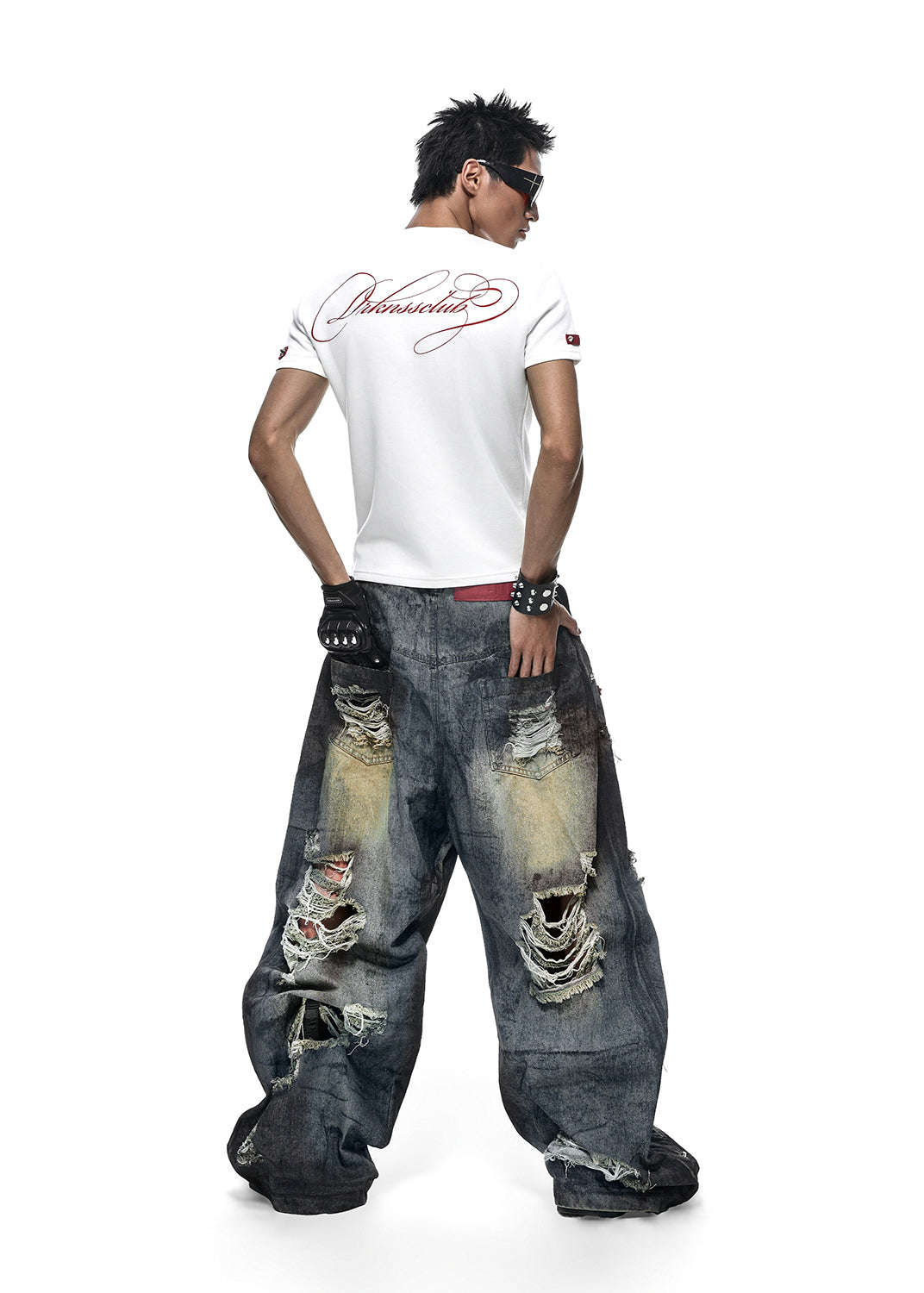 DUST WAX RIPPED WIDE PANTS - QD125B
