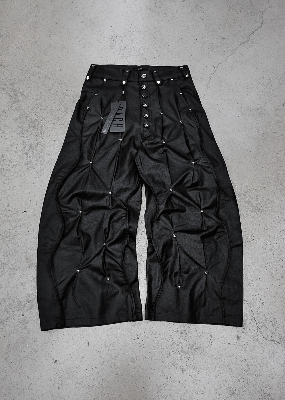 MULTI RIVET WAXED WIDE PANTS - QD126A