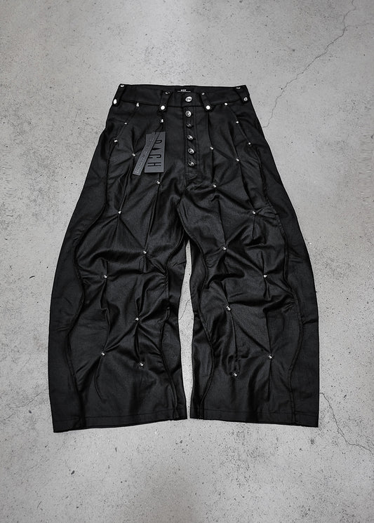MULTI RIVET WAXED WIDE PANTS - QD126A