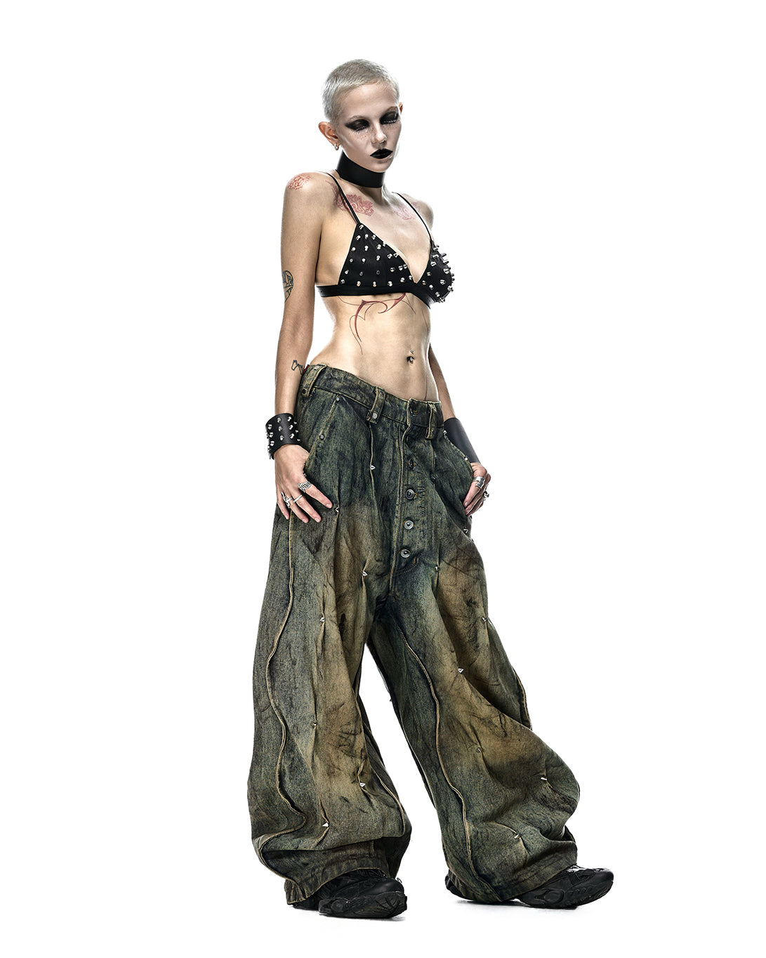 [PRE-ORDER] MULTI RIVET DIRT WASHED WIDE PANTS - QD126B