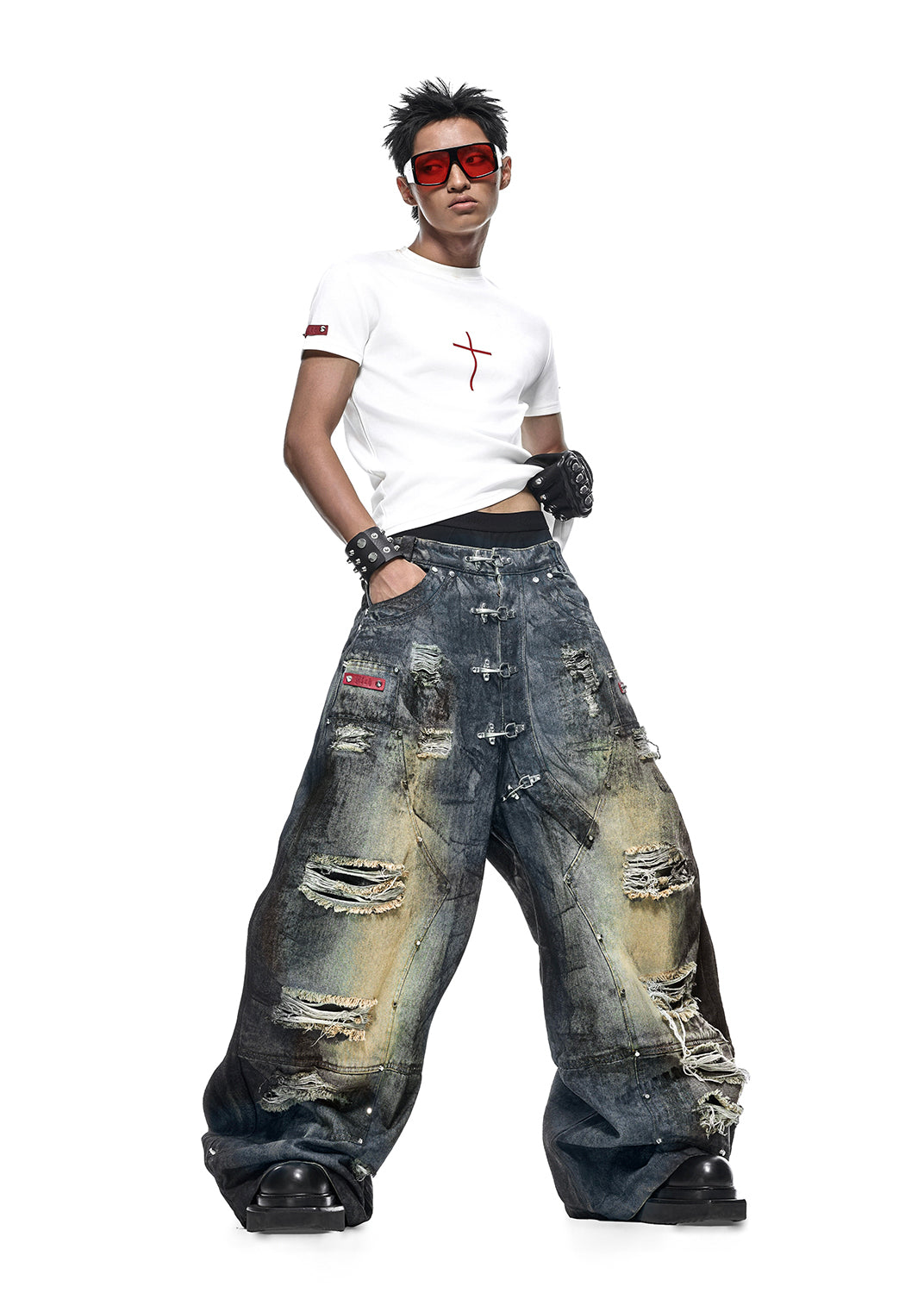 DUST WAX RIPPED WIDE PANTS - QD125B