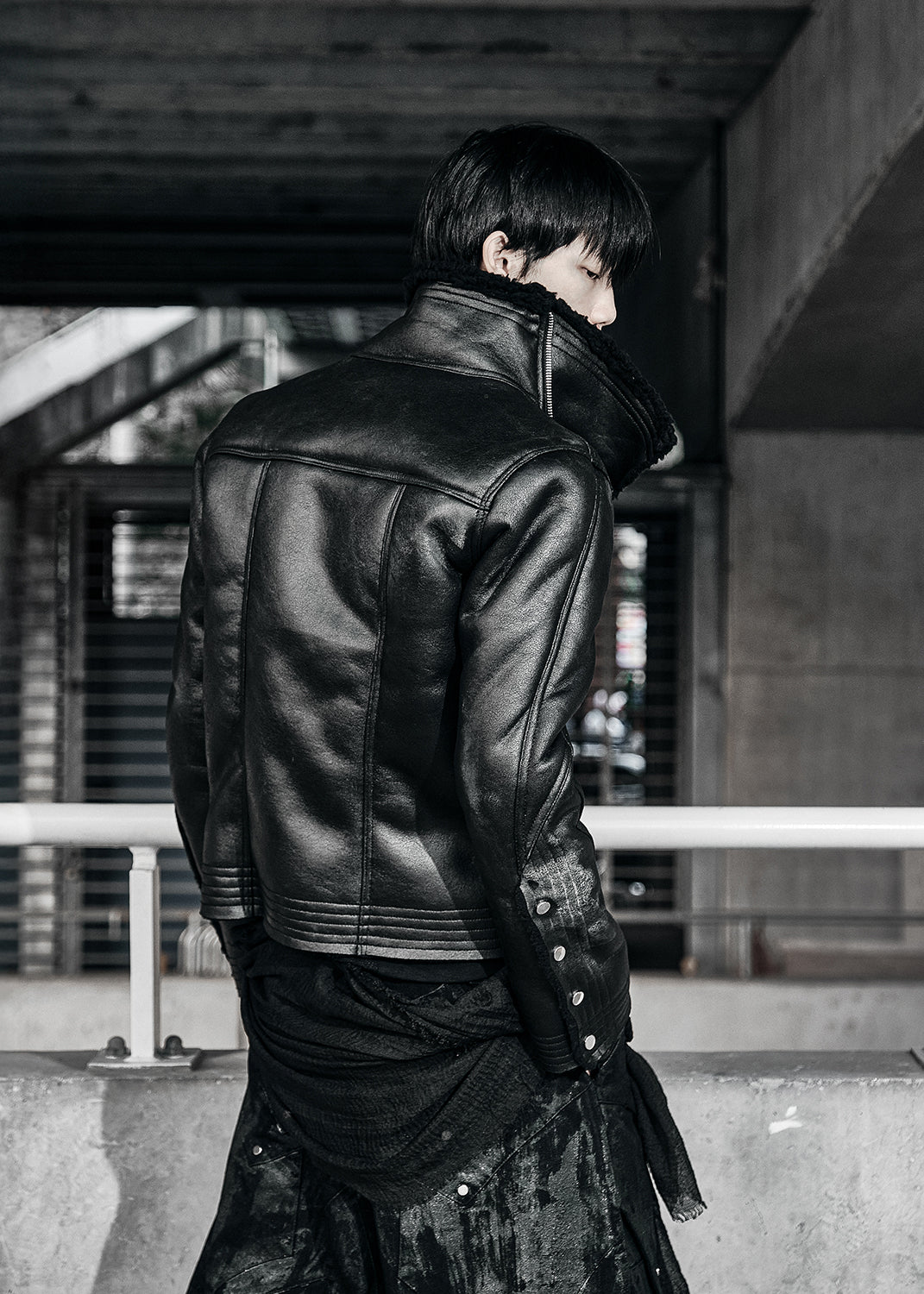 BLACK SHEARLING LEATHER JACKET - AK084B