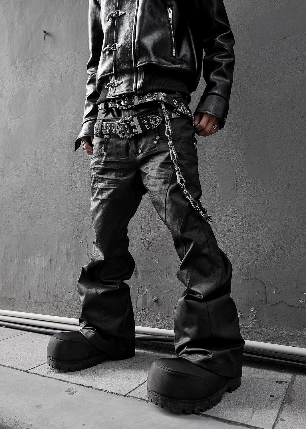 DOUBLE WAIST FLARE WAXED PANTS - QD124