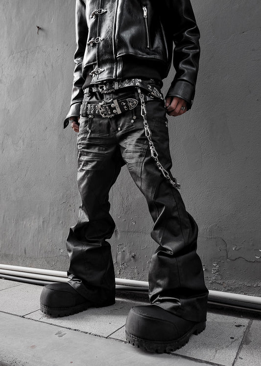 DOUBLE WAIST FLARE WAXED PANTS - QD124