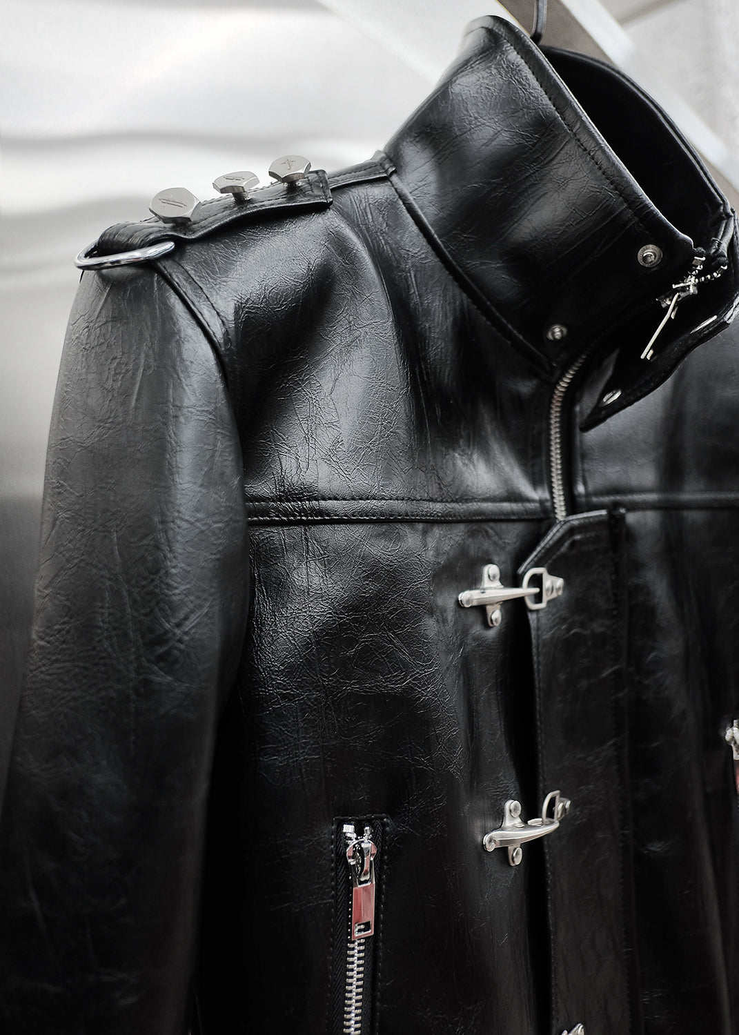 HIGH NECK LEATHER BOMBER JACKET - AK097